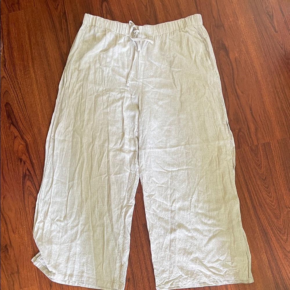 Beige Linen Pants w/side split